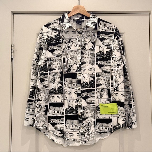 Zara x Ana Mushell Graphic Capsule Comic Print Shirt, Size S, Black & White - Picture 4 of 15